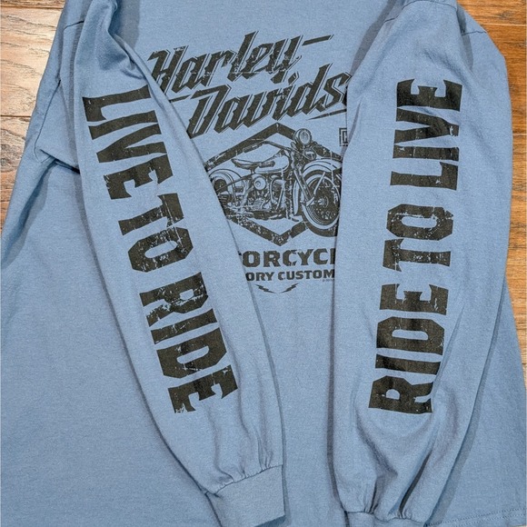 Harley Davidson Horny Toad Temple Texas Long Sleeve T-Shirt Blue XL 23x28 2-side - Picture 5 of 8